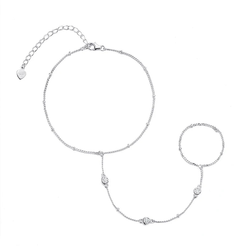 luxury Stone Path Hand Chain Bracelet in Silver 