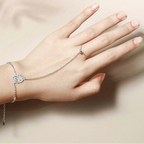 Adjustable Stone Hand Chain Bracelet in Sterling Silver and 18K Gold - 5"-7.5"