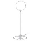 Silver and white gold hand chain bracelet with a unique clasp design on a white background